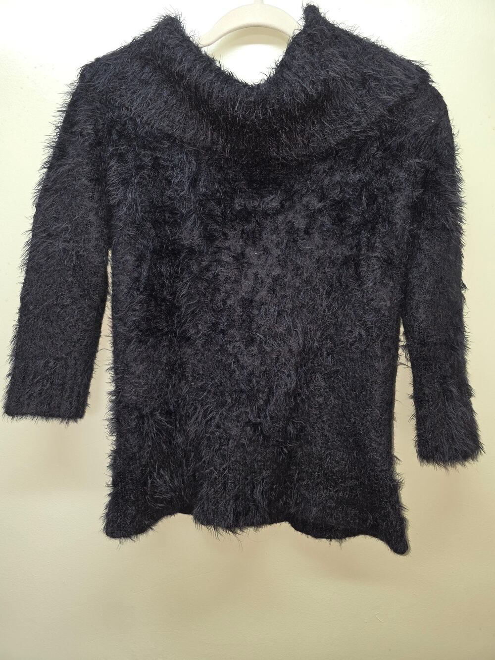 Black Eyelash Knit Cowl Neck Sweater Soft Fuzzy Size XL